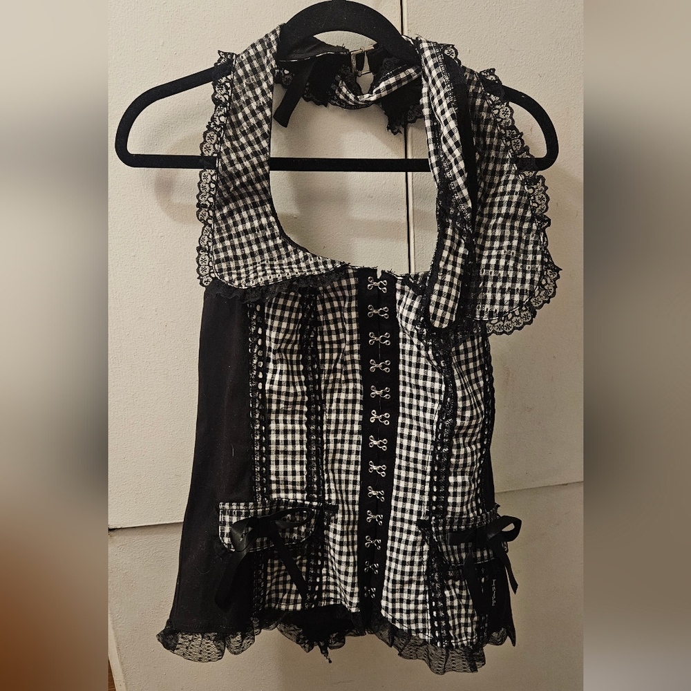Tripp NYC Black Gingham Halter Top - XL NWT